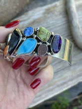 Load image into Gallery viewer, Navajo Multi Stone &amp; Gem Sterling Silver Cuff Bracelet Signed