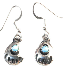 Navajo Sterling Silver And Turquoise Bear Paw Dangle Earrings