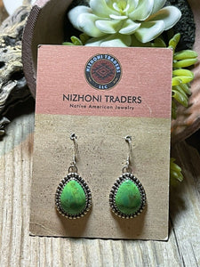 Beautiful Navajo Sterling Silver Dyed Kingman Turquoise Dangle Earrings