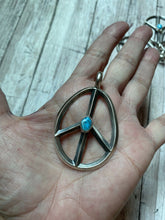 Load image into Gallery viewer, Navajo Sterling Silver &amp; Kingman Turquoise Peace Sign Pendant Signed