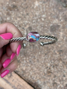 Navajo Pink Dream Mojave & Sterling Silver Bracelet Rope Cuff