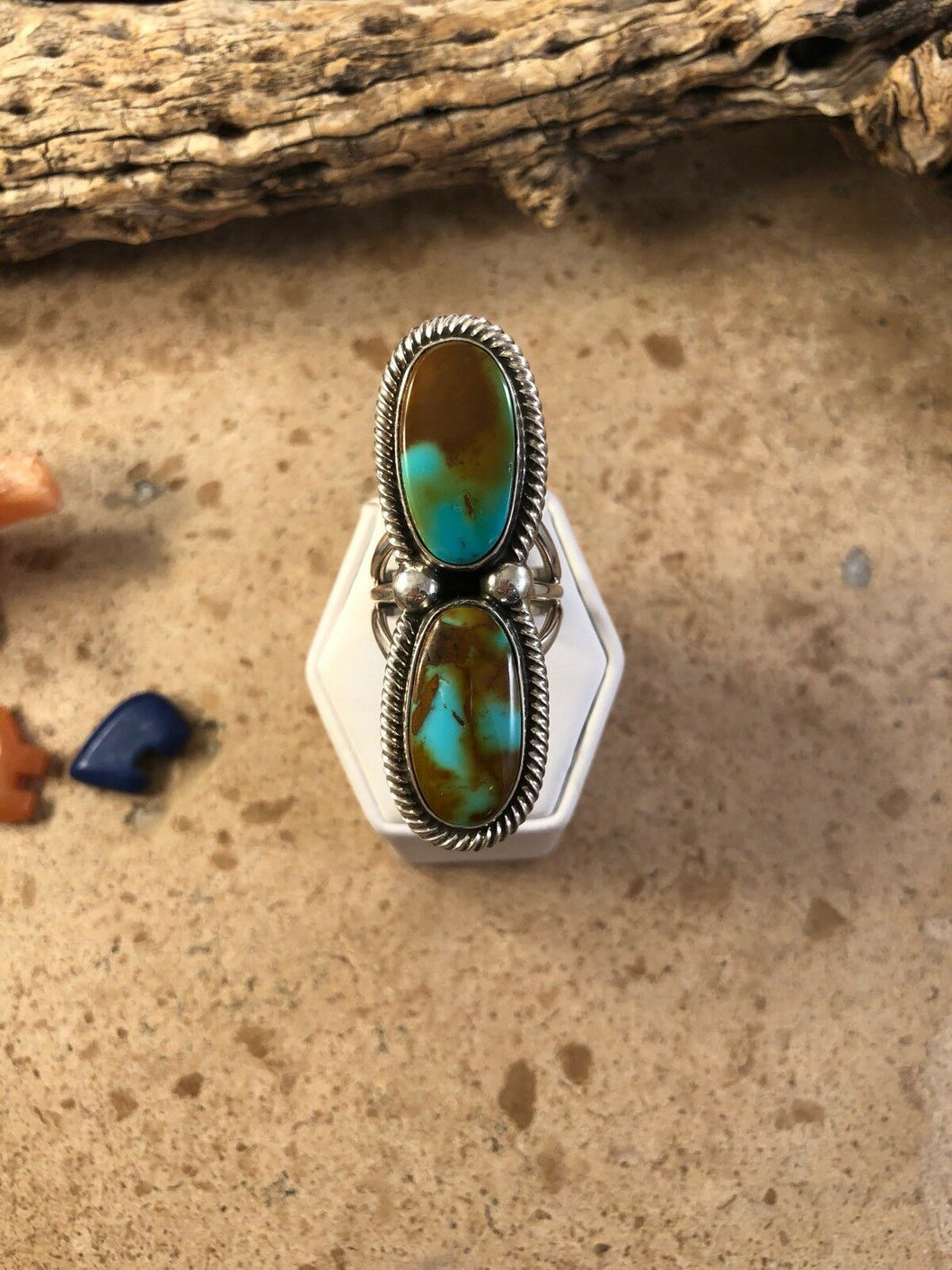 Royston Turquoise & Sterling Silver Navajo Ring Size 8 By Derrick Martinez