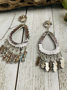 Zuni Sterling Silver & Turquoise Petit Point Dangle Earrings