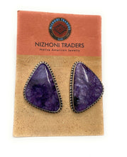 Load image into Gallery viewer, Navajo Charoite And Sterling Silver Post Earrings Signed