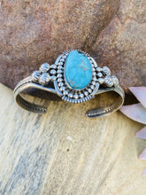 Load image into Gallery viewer, Navajo Sterling Cuff &amp; Turquoise Cuff Bracelet Signed