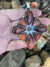 Load image into Gallery viewer, Navajo Sterling Silver Orange Spiny  Jumbo Cluster Pendant