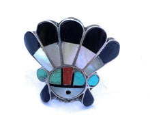 Load image into Gallery viewer, Vintage Zuni Sterling Silver &amp; Multi Stone Inlay Sunface Ring Size 6