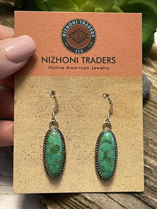 Navajo Sterling Silver Dyed Kingman Turquoise Elegant Earrings Signed