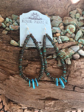 Load image into Gallery viewer, Navajo Turquoise &amp; Sterling Silver Beaded Dangle Hoop Earrings
