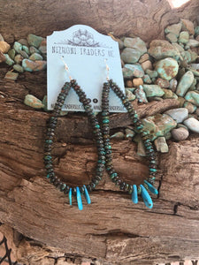 Navajo Turquoise & Sterling Silver Beaded Dangle Hoop Earrings