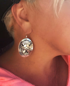 Navajo Sterling Silver Etched  Hand Stamped Dangle Earrings