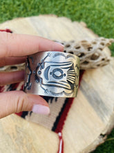 Load image into Gallery viewer, Navajo Sterling Silver Hand Stamped Native American Chief Cuff Bracelet