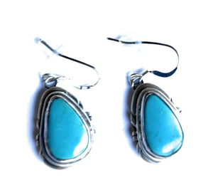 Navajo Sterling & Turquoise Teardrop Dangle Post Earrings Signed P. A Smith