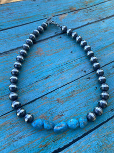 10mm Sterling Silver Pearls with Natural Kingman Turquoise