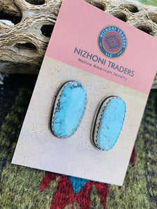 Navajo Turquoise & Sterling Silver Post Earrings Signed
