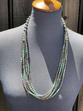 Load image into Gallery viewer, Navajo Royston Turquoise &amp; Sterling Silver graduated 5 strand Beaded Necklace
