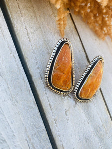 Handmade Sterling Silver & Orange Spiny Oyster Post Earrings