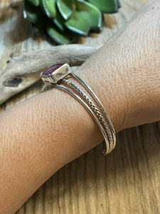 Navajo Square Purple Spiny Sterling Silver Bracelet Rope Style Cuff