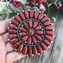 Load image into Gallery viewer, Navajo Jumbo Sterling Silver  Natural Red Coral Cluster Pendant/pin Signed
