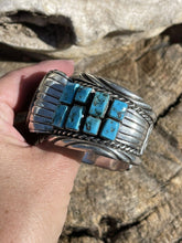 Load image into Gallery viewer, Vintage Navajo Sterling Silver &amp; Kingman Turquoise Non Working Watch Bracelet