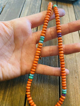 Load image into Gallery viewer, Navajo Apple Coral, Multi Turquoise &amp; Sterling Silver Beaded Necklace