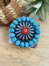 Load image into Gallery viewer, Navajo Red Spiny, Turquoise &amp; Sterling Silver Cuff Bracelet Signed