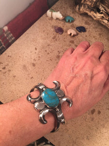 Kingman Turquoise & Sterling Silver Navajo Cuff Bracelet