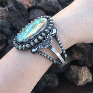 Navajo Royston Turquoise  Sterling Silver Cuff Bracelet Signed