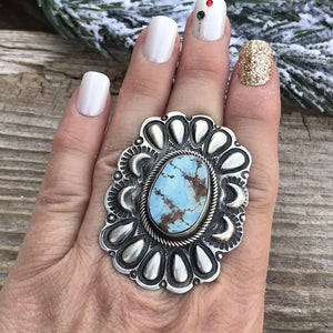 Navajo Golden Hills Turquoise & Sterling Silver Ring Sz 5.5