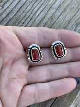 Load image into Gallery viewer, Navajo Sterling Silver And Coral Stud Earrings Signed