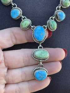 Navajo Sonoran Gold Turquoise & Golden Hills Turquoise Silver Lariat Earring Set