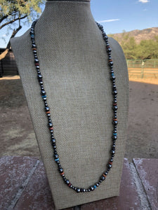 Navajo Multi Stone & Sterling Silver Beaded Necklace 30 inches