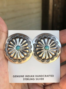 Navajo Sterling Silver & Turquoise Concho Earrings