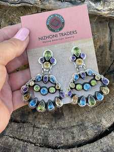 Navajo Sterling Silver & Natural Gem Stone Dangle Earrings