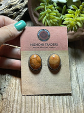 Load image into Gallery viewer, Beautiful Navajo Sterling Silver Apple Coral Oval Post Earrings