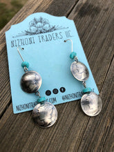 Load image into Gallery viewer, James McCabe Sterling Silver &amp; Turquoise Liberty Coin Dangle Earrings