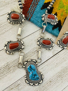 Navajo Sterling Silver & Kingman Turquoise Necklace & Earring Set By Tom Lewis