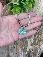 Load image into Gallery viewer, Zuni Iridescent Blue / White  Opal &amp; Sterling Silver Heart Pendant