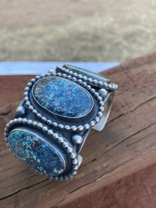 Navajo Sterling Silver & Natural Azurite  Cuff Bracelet By Chimney Butte