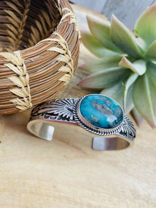 Navajo Sterling Silver & Royston Turquoise Cuff Bracelet Signed