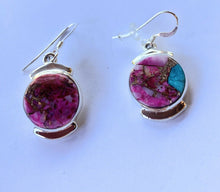 Load image into Gallery viewer, Navajo Pink Dream Mohave  Sterling Silver Circle Dangle Earrings