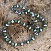 Load image into Gallery viewer, Navajo Sterling Silver Beads With Green Turquoise Accent Stones Necklace
