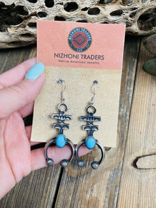 Navajo Turquoise & Sterling Silver Naja Cross Dangle Earrings By Kevin Billah