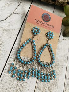 Zuni Sterling Silver & Turquoise Petit Point Dangle Earrings
