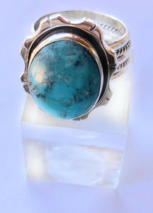 Navajo Kingman Turquoise & Sterling Silver Statement Ring size 6.75