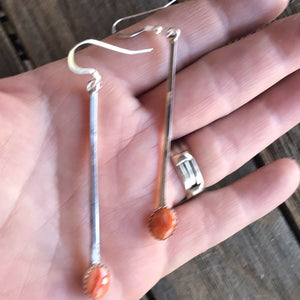Beautiful Navajo Sterling Silver Orange Spiny Drop Dangle Earrings