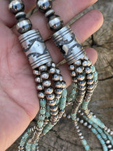 Load image into Gallery viewer, Navajo Royston Turquoise &amp; Sterling Silver graduated 5 strand Beaded Necklace