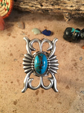 Load image into Gallery viewer, Russell Sam Navajo Sterling Silver &amp; Royston Turquoise Hand Stamped Ring Size 9.