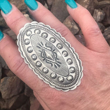 Load image into Gallery viewer, Navajo Sterling Silver Concho Statement Ring Sz 5 By Eugene Charley