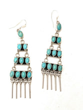 Load image into Gallery viewer, Navajo Turquoise &amp; Sterling Silver Chandelier Dangle Earrings